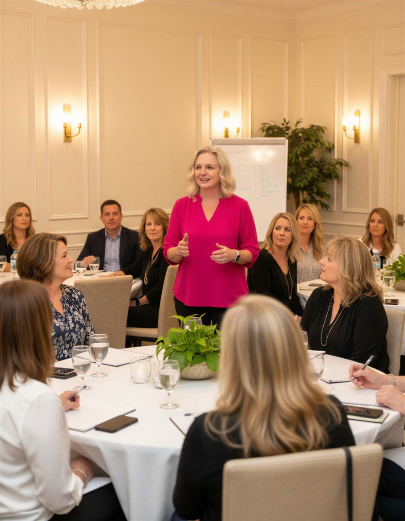 Speaking and workshops with Karrie Christen Karrie Christen presenting on AI and business strategy to entrepreneurs at a professional workshop